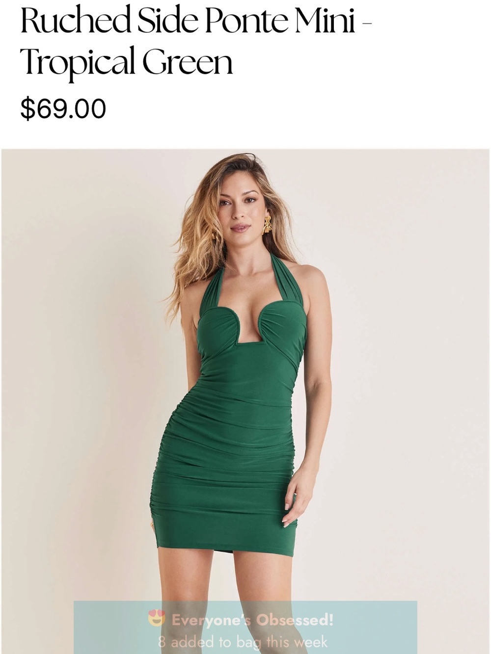Ruched Side Ponte Mini Dress - Tropical Green